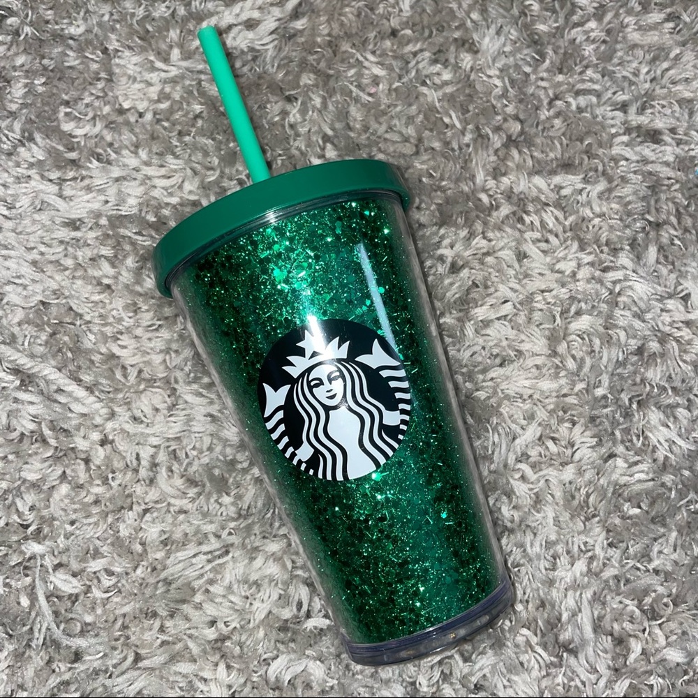 Starbucks green glitter cold cup